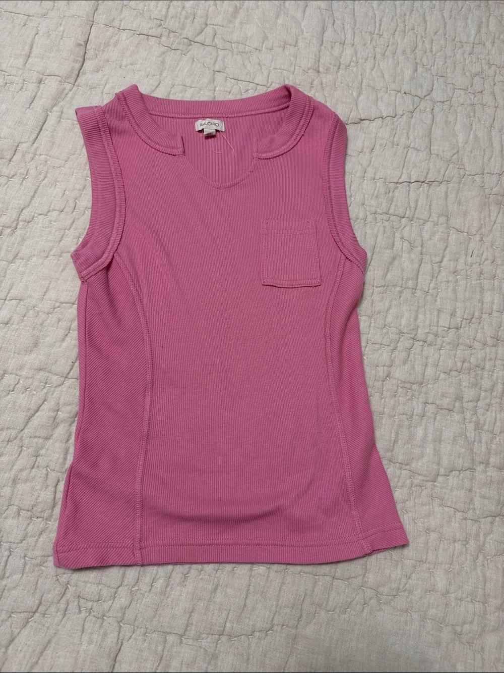 Pilcro Pink Ribbed Tank with Chest Pocket